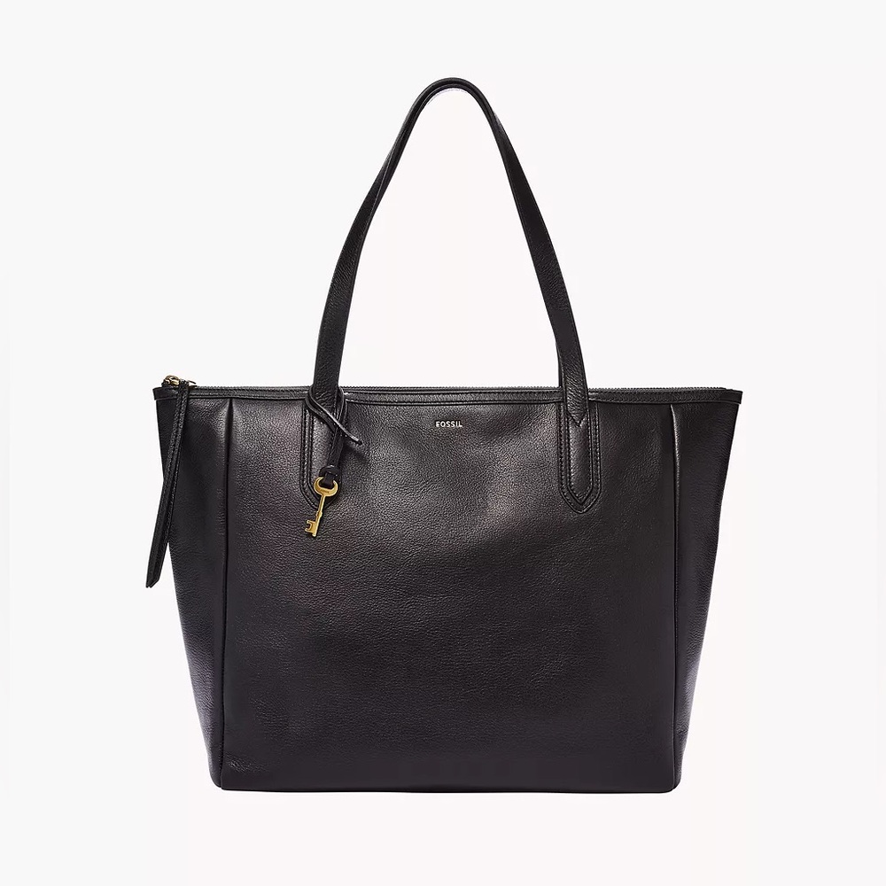 Fossil Sydney Tote Black Gorgeous Basic Leather Bag with Zipper NWT New Pristine